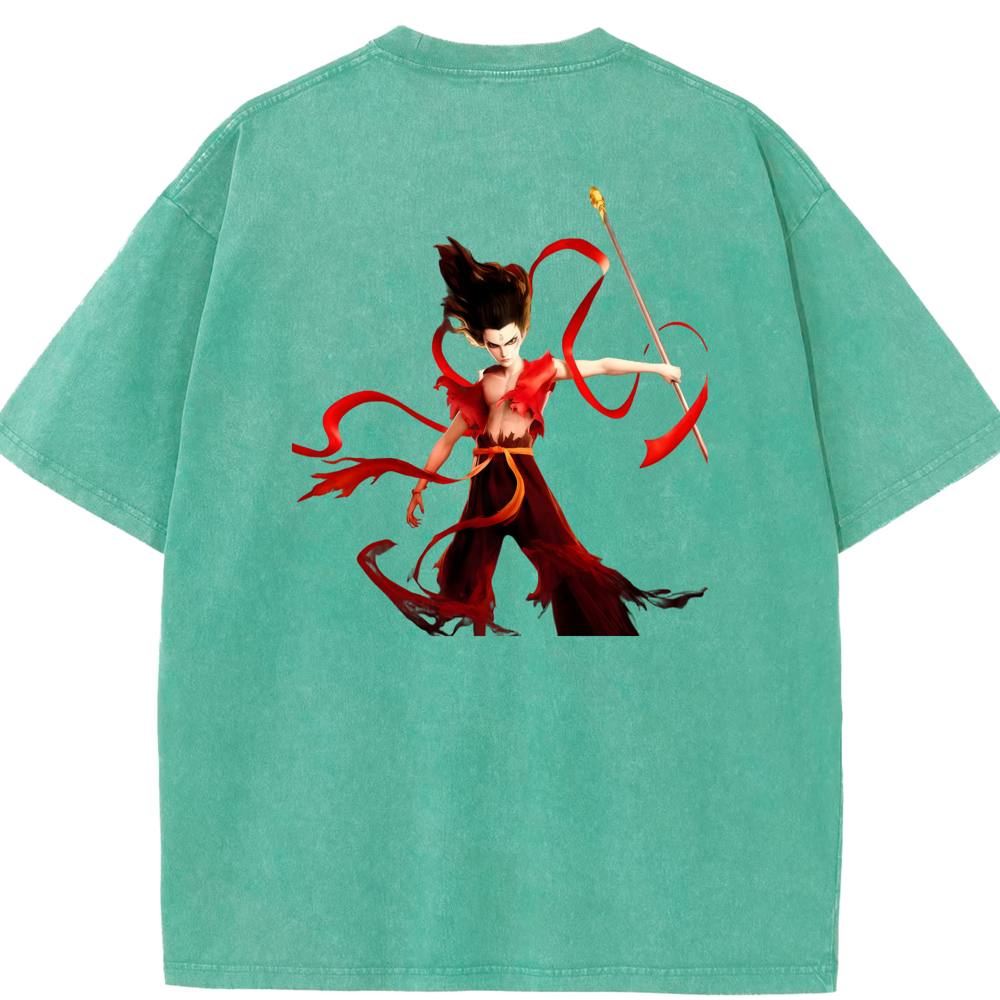（画像用） Ne Zha 2 ナタ 魔童の大暴れ 綿100% ヴィンテージ風 半袖Tシャツ（背面プリント）